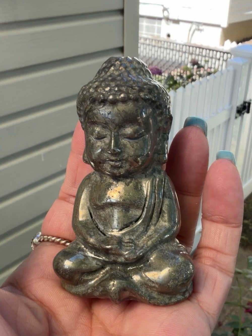 Pyrite Meditative Buddha Statue - Gold Home Accent